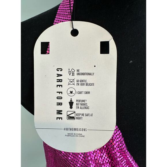 NWT w/FLAWS 8 Other Reasons Fuchsia Chainmail Fringe Mini Dress OS - Picture 3 of 6